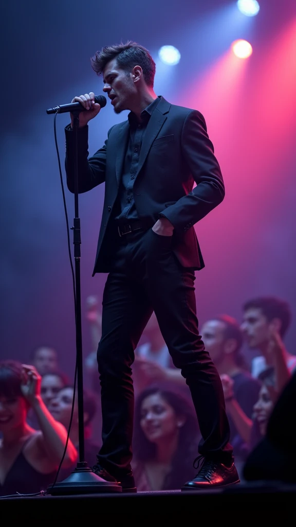 Fais cet homme en lia en concert avec un micro dans la main