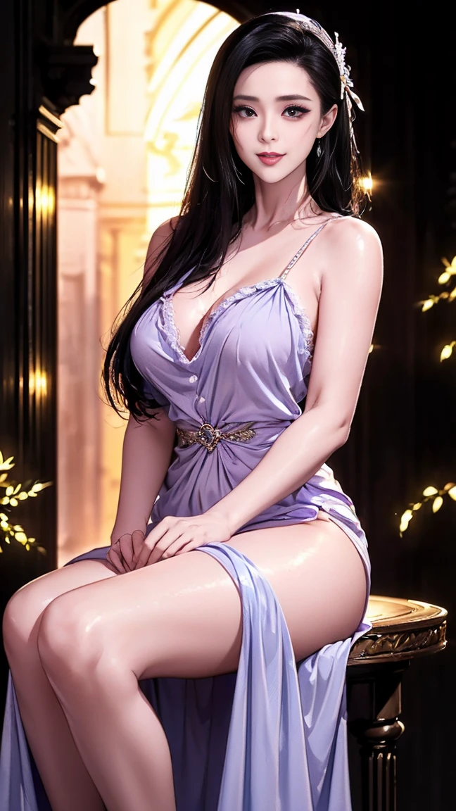masterpiece,best quality,perfect face,intricate,beautiful scenery,ultra realistic 8k CG,perfect artwork,1girl,final fantasy vii,tifa lockhart,large_breasts,beautifuleyes,black hair,beautiful body,beautiful skin,beautiful legs,narrow waist,mdTifa,red eyes,long hair,crescent earrings,lace choker,cleavage,purple dress,sleeveless,short dress,purple high heels,indoor,night bar,realistic,from_below,model shot,smile,<lora:tifa-nvwls-v2:0.7>,<lora:flat:-0.5>,