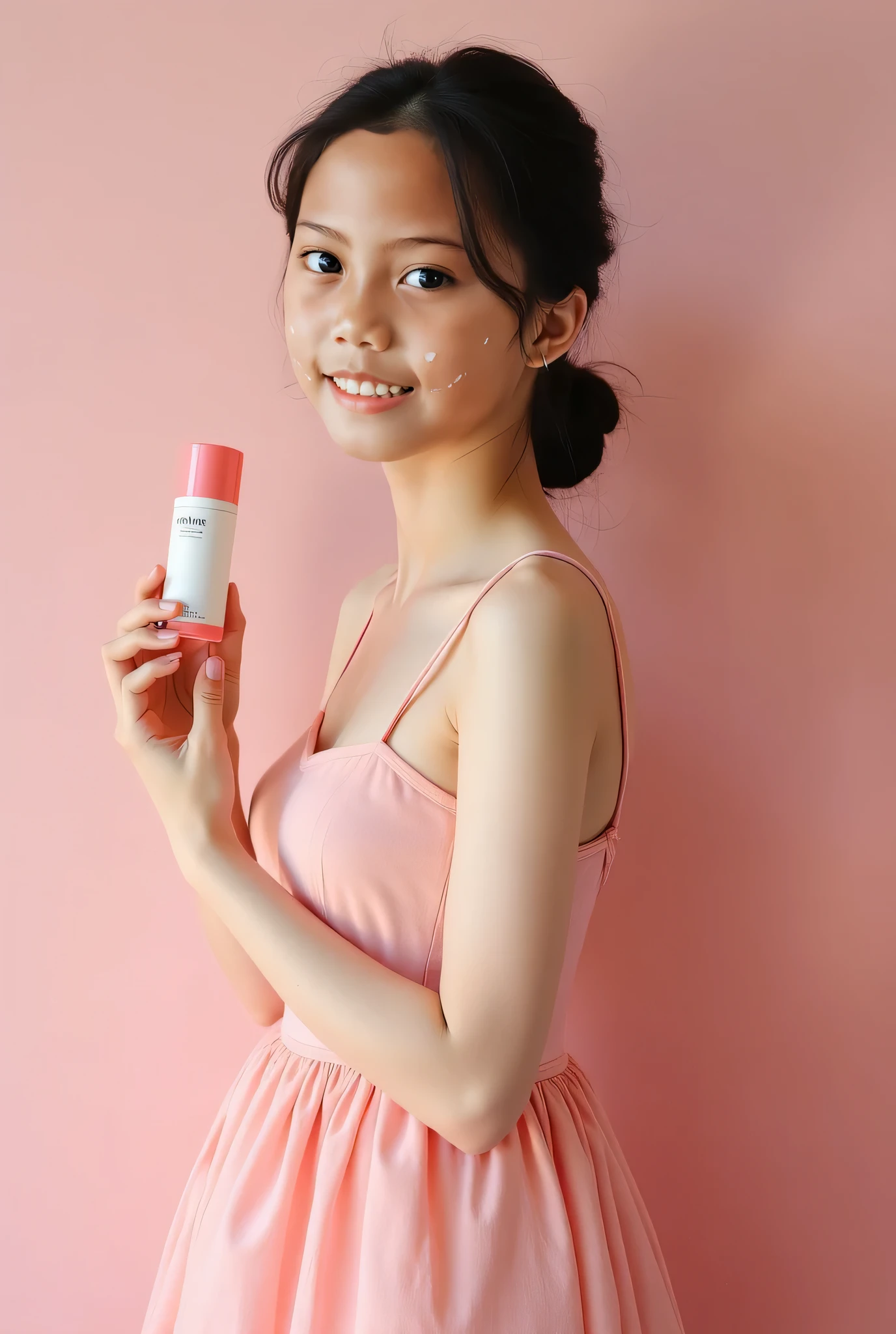 a beautiful girl holding a tube of cream in front of her face, photoshoot for skincare brand, milky white skin, product shoot, beautiful young korean girl, beautiful girl, masterpiece, 8k photo