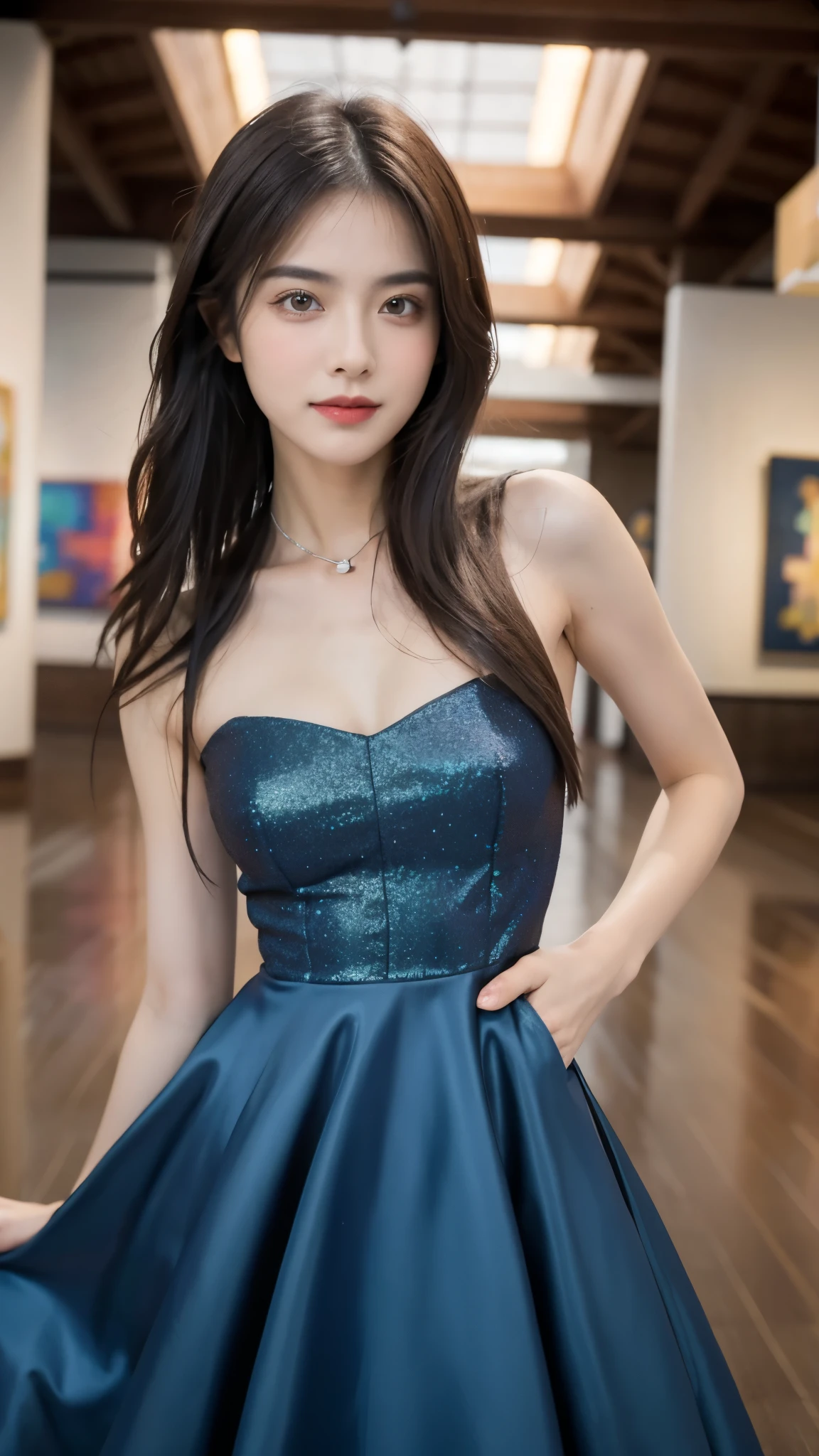 ((RAW photograph, Realistic photo, Best quality, 8K, Masterpiece: 1.3)), (raw photo:1.2), Hyperrealist portrait gorgeous Beautiful Chinese girl, young girl, 18 years old, pretty slender body, (beautiful breast: 1.2), very detailed eyes and face, (lustfully naughty face, crimson red lip, heavy makeup: 1.3, blushing), beautiful detailed eyes, seductive sharp eyes, (charming smile: 1.2), smooth white skin, photo realistic, very detailed faces, ((luxury green tight sequin cami bandeau minidress)), (long legs: 1.2, beautiful long nails), chignon hairstyle, ((standing poses)), (night dance club background)