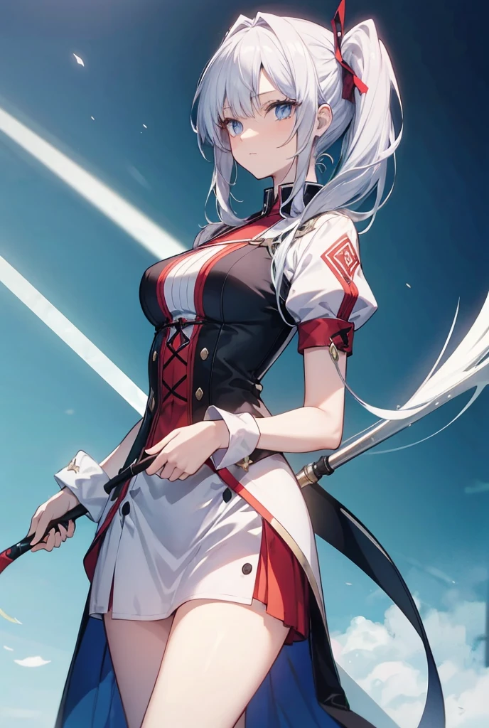 White hair anime ninja warrior with katana girl