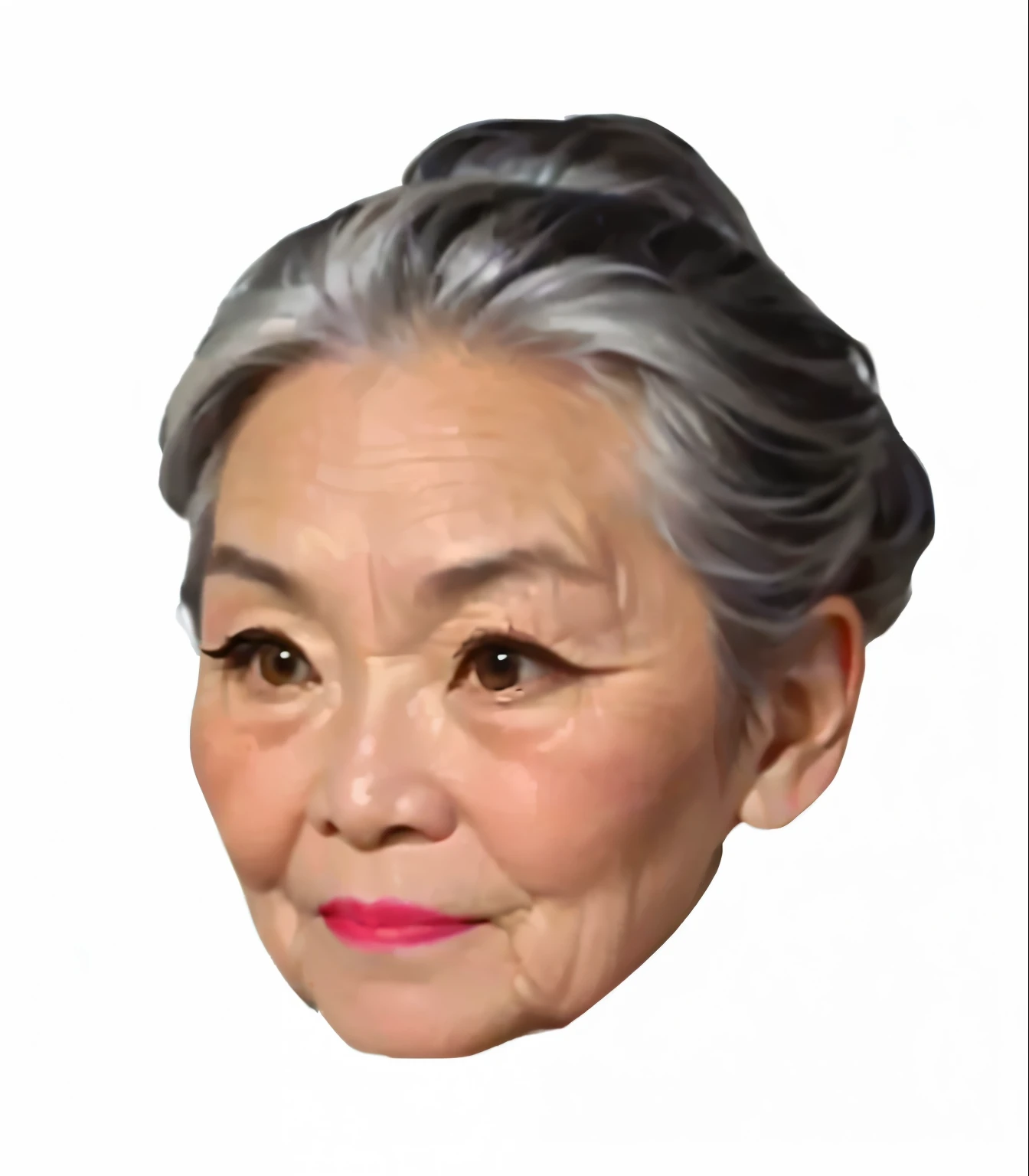 an old woman with grey hair and a pink lipstick, asian face, old lady, yee chong silverfox, inspired by Yao Tingmei, an old lady, 7 0 years old, 70 years old, she is about 7 0 years old, south east asian with round face, late - 4 0 s aged, she is about 6 0 years old