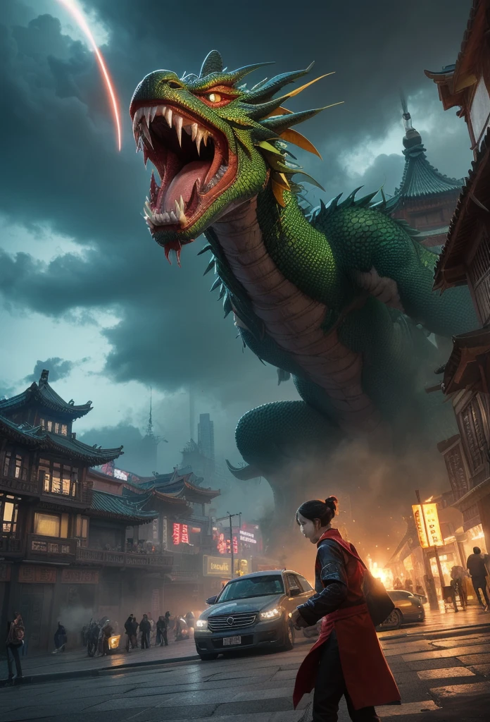 tmasterpiece,Need,1girll\(Loli\)and the iris blue dragon,Chinese dragon pan glared at the girl,baozi,dark grey background,Mecha wind --auto