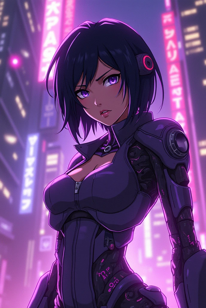 (Obra maestra, La mejor calidad, Ultra detallado, Mejor sombra), (Hermosa cara detallada), alto contraste, (the best lighting, un extremadamente delicado y hermoso), ((cinematiclight)), De color, Hiper detalle, dramatic light, Detalles intrincados, Motoko Kusanagi, Profundidad de campo, Disfraz cyberpunk