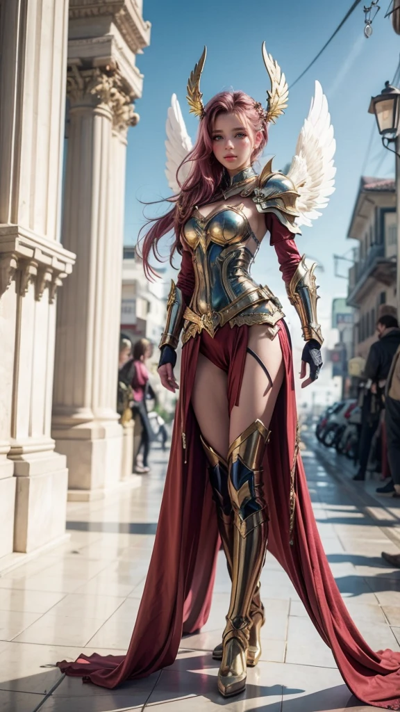 arafed woman in a red dress and black and gold outfit, ornate cosplay, as a mystical valkyrie, by Yang J, glamourous cosplay, anime girl cosplay, gorgeous female paladin, angel in  armor, professional cosplay, a beautiful fantasy empress, full body xianxia, anime cosplay, cosplay, by Victor Wang, ruan jia and artgerm,  (full body:1.8), (upper body up:0.3), (hyper realistic:1.4), (realistic:1.3), (best quality real texture skin),
Detailed eyes, detailed face, PERSEPHONE