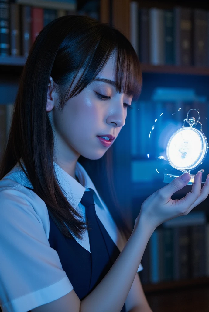 polaroid photo magical and mystical, illustrious makinami, school girl, octane render, rembrandt, cgsociety, artstation trending, highly detailded . flash photography, light bleed, scratches, Terry Richardson style