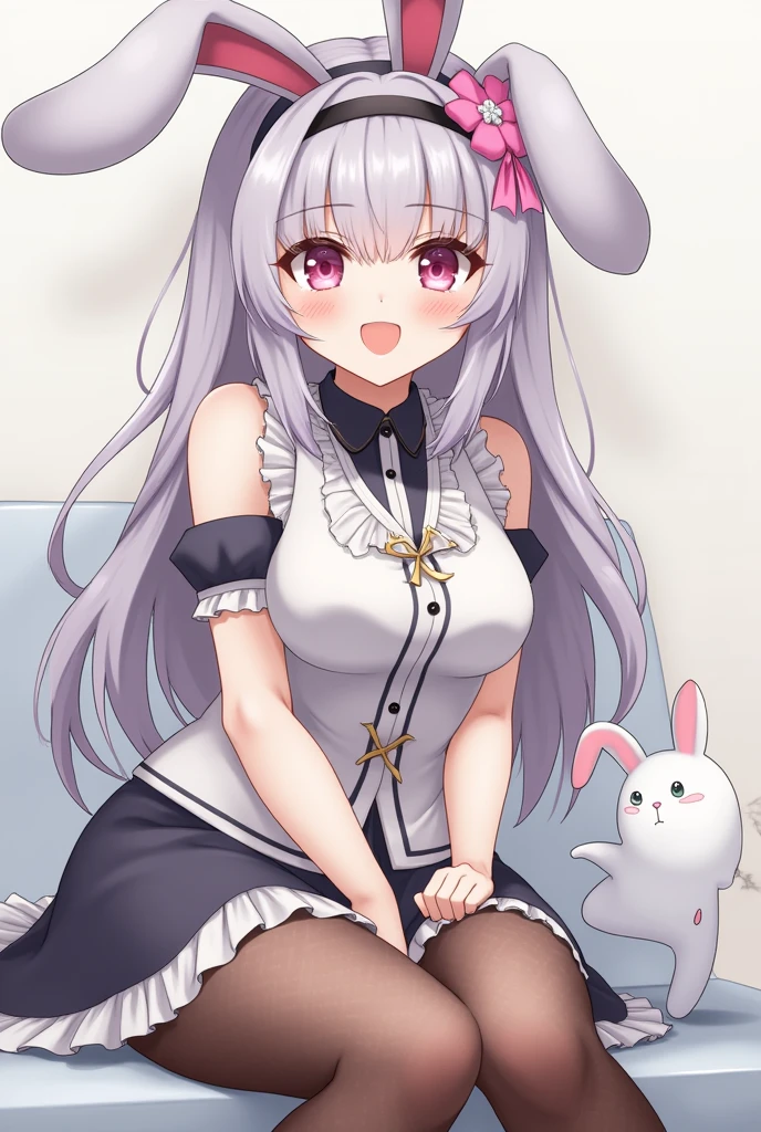 rabbit maid,rabbit ears,rabbit tail,naked apron,flat chest,nipple,Pussy,knee socks