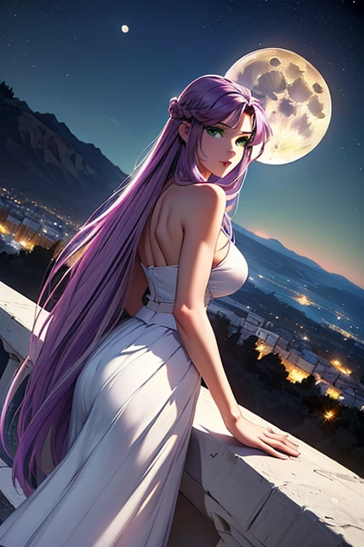 Midnight Moonlight Completely naked looking far away beautiful, slim, A beautiful woman with very long light purple hair wet skin small breasts god々new look Standing in the lake beautiful背中 nice ass Different world medieval europe Nature