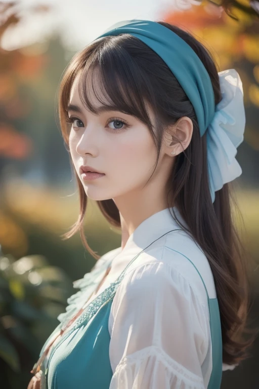 (8k,  top quality, masterpiece: 1.2), ( top quality: 1.0), ( ultra high definition: 1.0), watercolor,  beautiful women, (輝く瞳,  Blue Peoples with Handguns ),shoulder,  headband , Agnes Cecil,  Bust Portrait , Extremely bright design,  pastel color, autumn lights, Moody Gray,  rough style Alexey Savrasov, Ivan Shishkin,  Ilya Repin , (Card Retouching: 1.2), 2D, (oil: 1.2)  very detailed