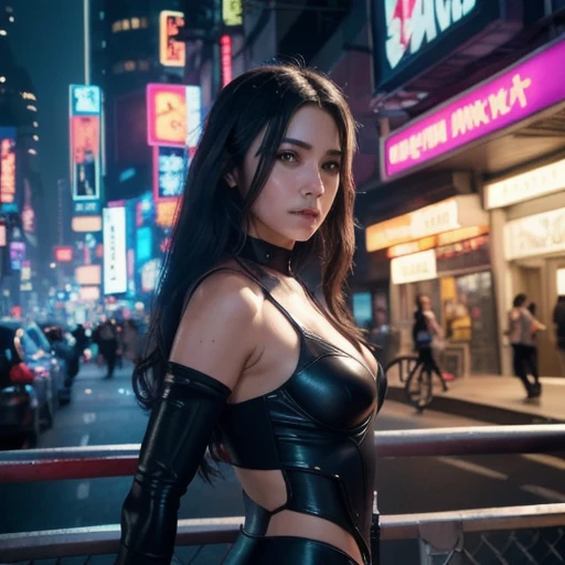 ((Best quality)), ((masterpiece)), (highly detailed:1.3), 3D, goddess woman (cyberpunk:1.3), woman dressed as maid sexy clothes long black hair looking at camera