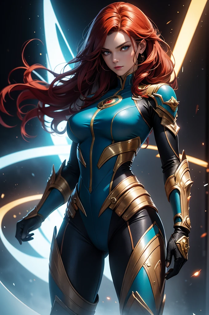 The female body defines the body parts of the body with slender long legs and cybernetics,Aquaman heroine Mera,Mae La after the sea,Queen of Atlantis,Blue fish scale tights,Blue fish scale corset,Body proportions,Close-up of genitals