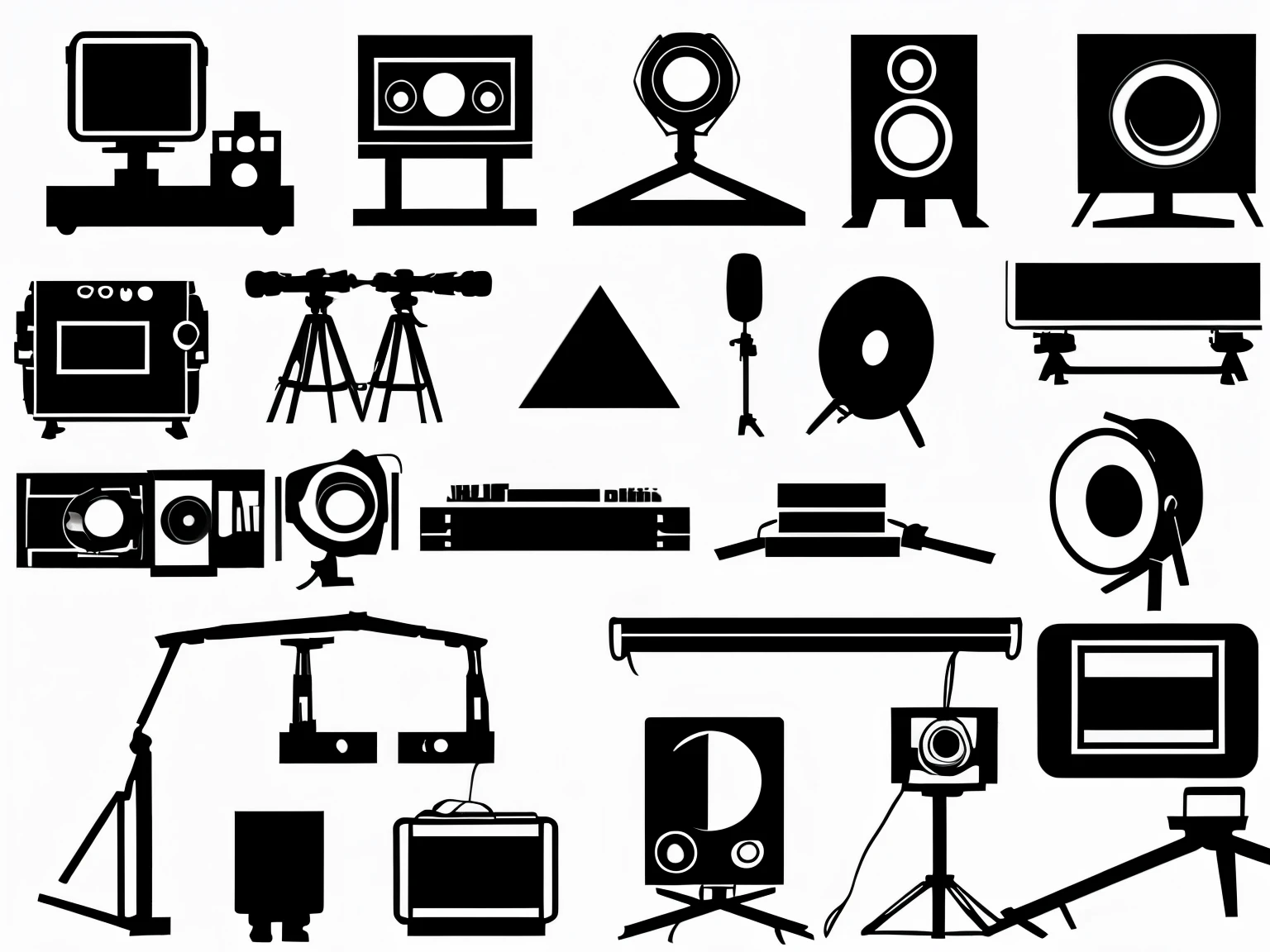 business scene pictogram 、情報communication業、communication、broadcast 、 Information Services 、IT、 Video and Sound Production, etc.、 has a white background、More simplified、