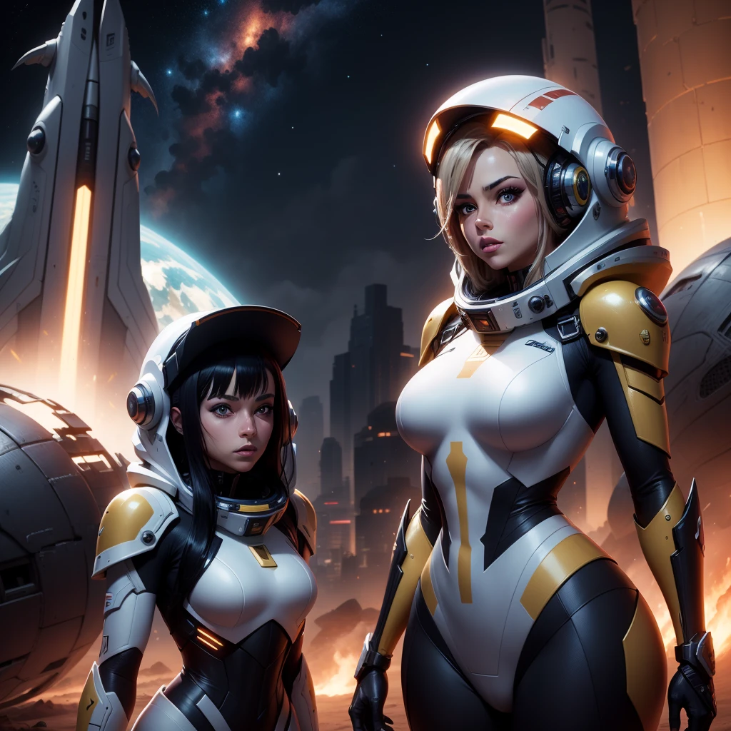 Sci-fi fighters，The background is space with huge planets --auto
