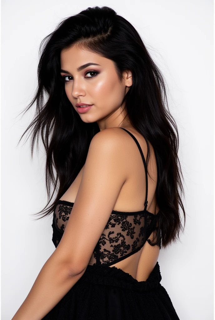 Generate an image of a thin Italian woman of approximately 23 years old with black hair