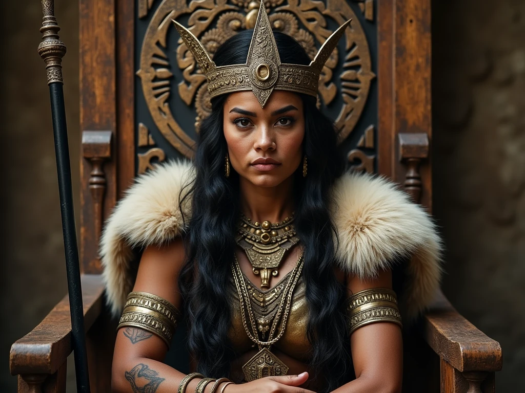 a beautiful woman with a smirk on her face,queen of the damned,dark fortress,dynamic pose,dark,eerie,intricate,highly detailed,cinematic lighting,dramatic shadows,rich colors,photorealistic,80mm portrait lens,masterpiece,elegant,mesmerizing,powerful,intense gaze