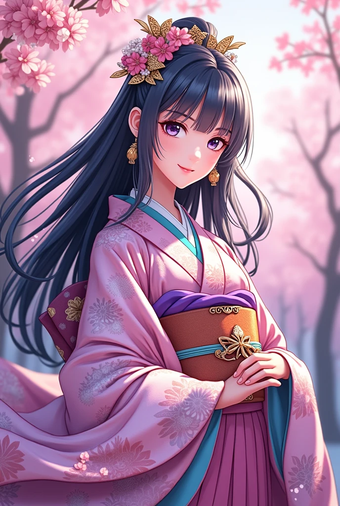 Twelve-layered  kimono，(Masterpiece,  best quality ,  best quality ，aesthetics:1.2)，From the side，Ezvian Everywhere，1300 years ago，Japan_ Heian period，Noble，１ beautiful princess ， Beautiful skin，( straight hair 　length, Beautiful dark-haired　Wealthy)，Beautiful round eyes ，( kimono　Gentle pink color　The beauty of layered colors)，Silk luster， layered color ， wide sleeve，Hakama Hems Long ， dreamy， elegant ， best quality ， Stunning Graphics ,  very detailed， butterfly ，Fresh，  minimal background ， Transparent Robe Images ， CG in detail、