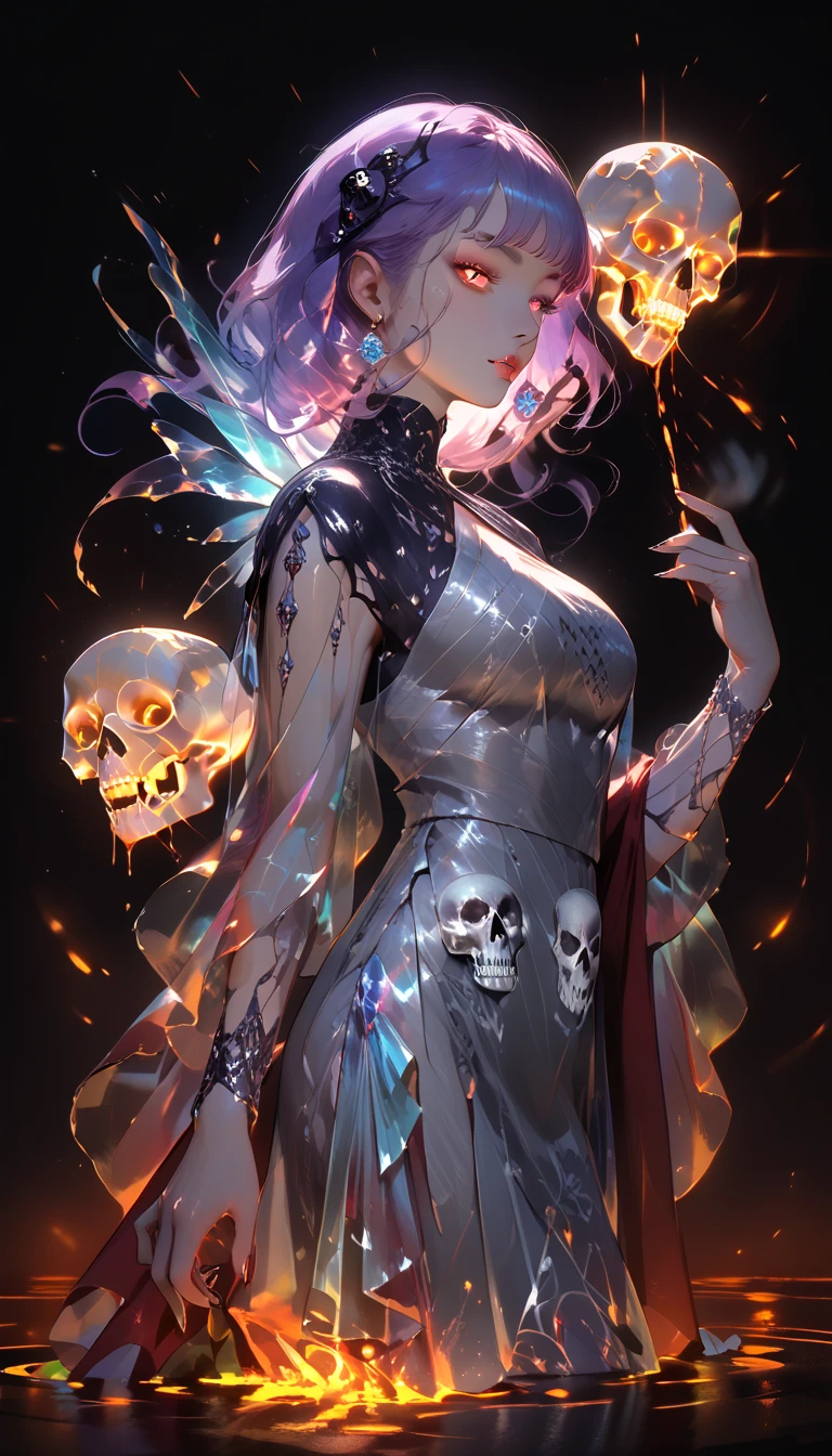 3D closeup of young handsome aristocrat - profile portrait with crown,Ram skull。Beautiful and complex Japanese crow, Fox mask and breadcrumbs Japanese kimono。a betta fish, jellyfish pheonix, Bio-luminescence, Plasma, icey, Eau, ventania, organism, Wu Ya and WLOP and works by Bippel and Greg Rutkovsky, creature00d, (Amber theme:0.7), mtu, mathematician,