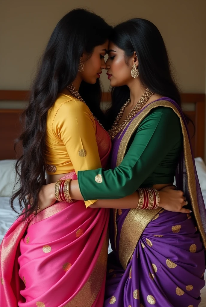 Fair skin Indian mom with 60 years of age in saree with big kissing her young adult son