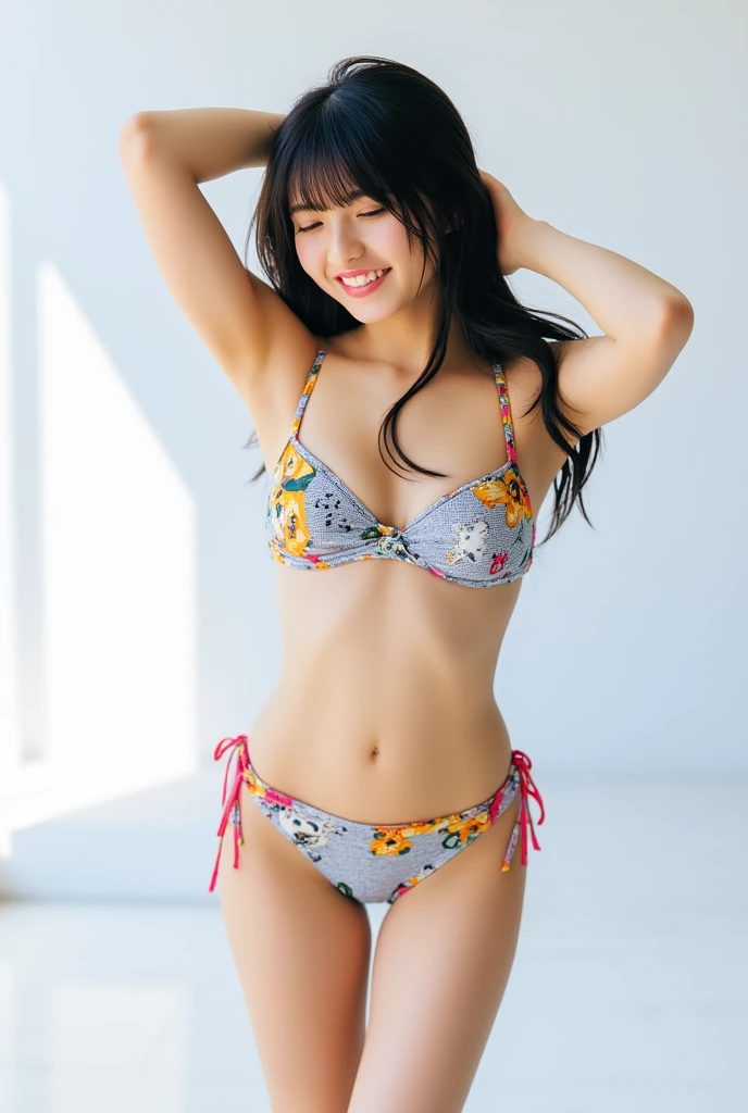 A 20-year-old woman with a cute face like a top Japanese idol、looks young、very friendly、Smiling Kindly、(kimono、yukata)、(((Colorful floral pattern(丈が短いkimono)))、(((kimonoめくり(kimonoの裾を上げる)))、(((Beautiful thighs(Sexy panties are in sight)))、Cleavage、Highest quality、masterpiece