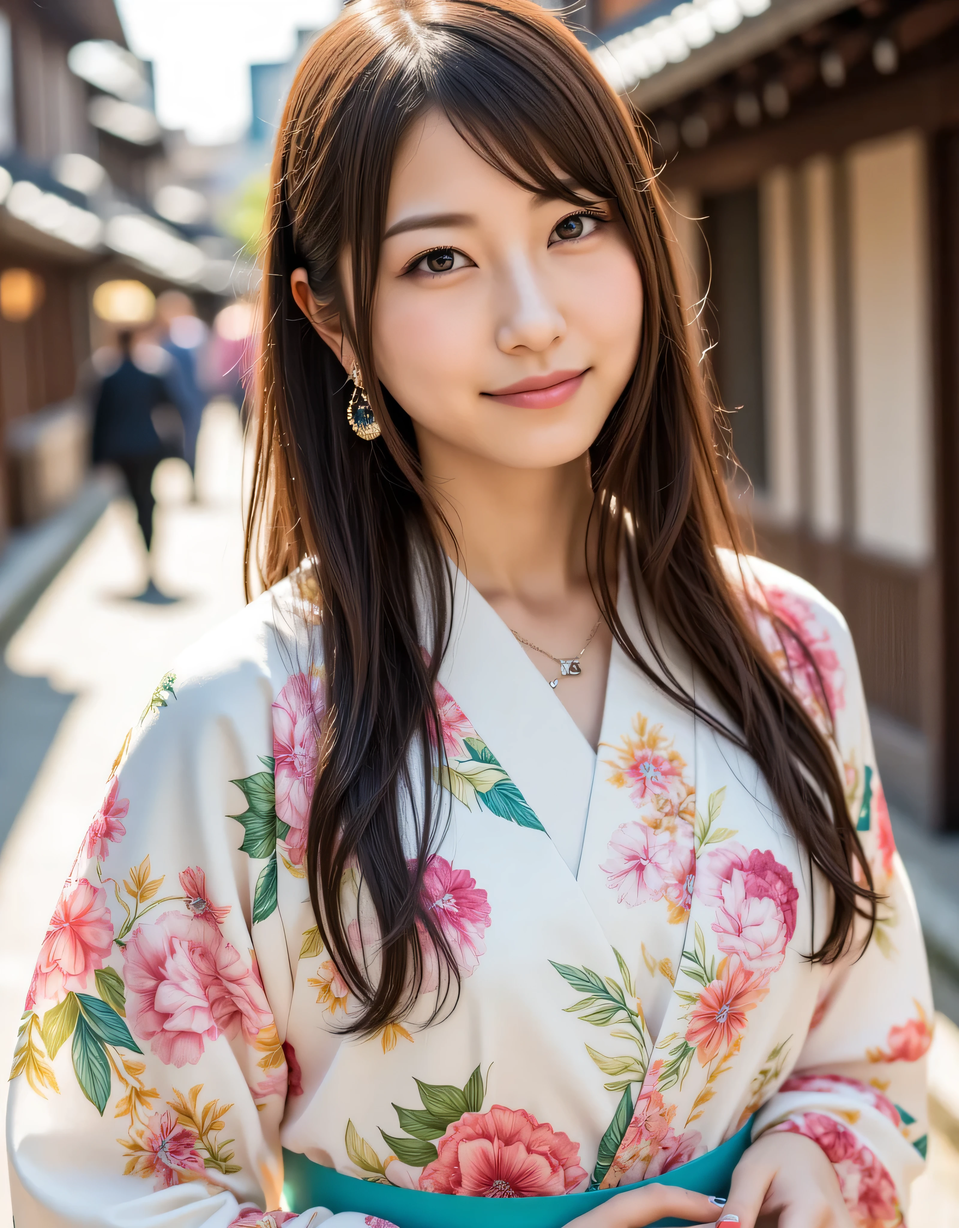 ((( best quality )))、((('s greatest masterpiece)))、Beauty Painting、 8k、 beautiful woman:20 years old: Exact Anatomy、 beautiful faces、 beautiful hair、 beautiful eyes、 beautiful breasts、 beautiful body、 Beautiful Legs、( A kimono with beautiful patterns and colors)、Kyoto city 、best hair and skin texture、 photorealistic sticks 、 natural light、 high resolution images、Overall view of the body、 with a person、
