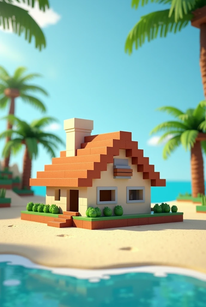 Make a house models with using minecraft block in beach