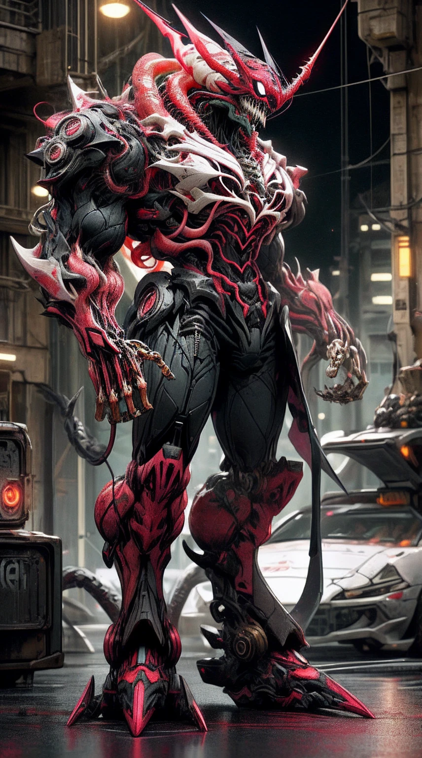 (beautiful girl face:1.25), megan fox as a beautiful vampiric girl with a muscular red carnage body, (red carnage anatomic cybernetic muscle suit:1.25), (body totally covered in muscles, veins, tendons), (perfect muscular anatomy), (wide shoulders and upper body:1.25), (slim waist:1.25), (long hair:1.25), (perfect hands:1.25), (full body view:1.25)