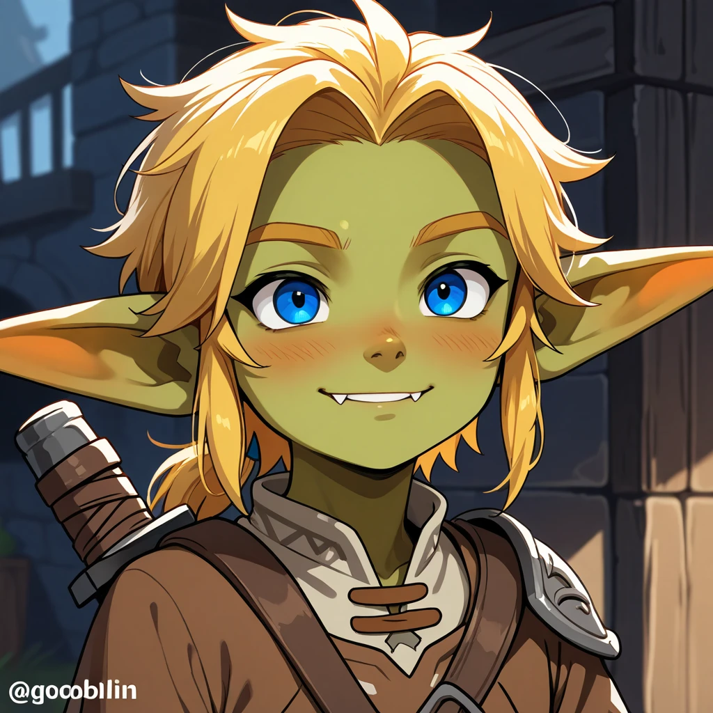  A goblin ,  male ,  with green skin, Zelda oc 