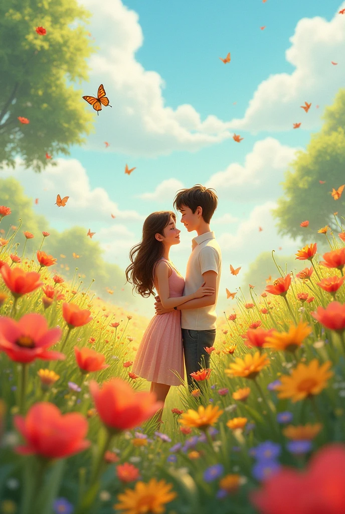 A boy and a girl are kissing in a sugarcane field