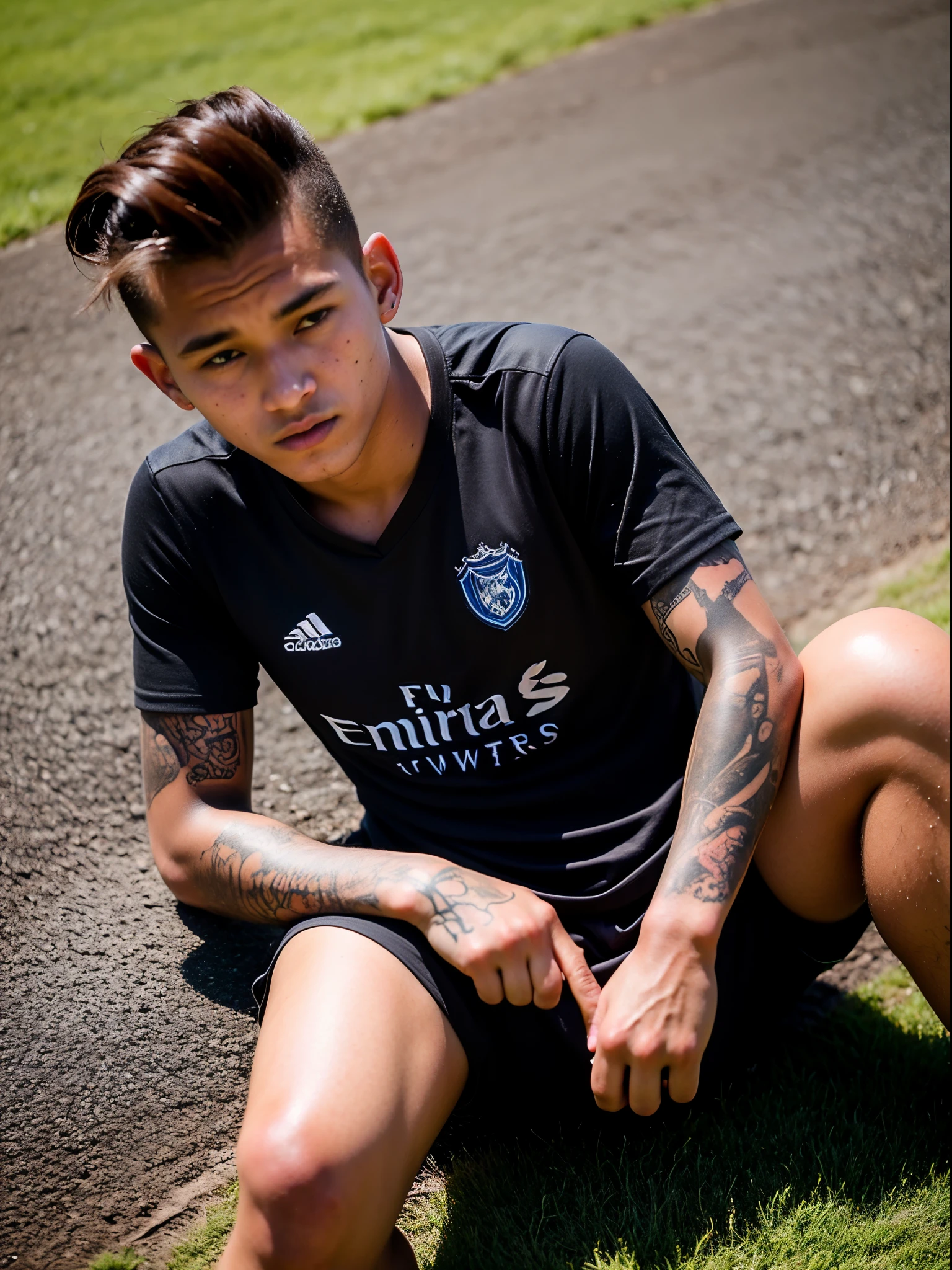 Teenage Man Soccer Player, em Liverpool, tattoo's, in field, scoring goal