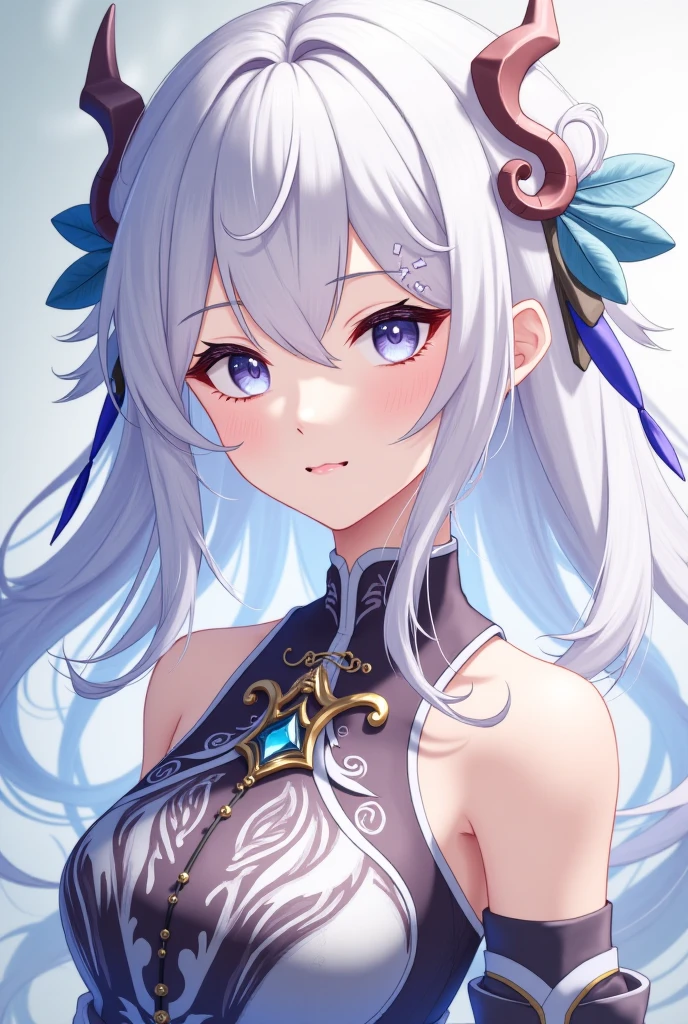 (best quality,masterpiece:1.2),ultra high resolution,realistically,front lighting,intricate details,Exquisite details and textures,アニメ , 2d , chibi character, portrait, 1girl, solo , side view, glanced, shy, blushed, glasses,solo,upper part of body,Purple Hanfu,Such beautiful big eyes,purple dress,Petal decoration,beautiful face,facing the audience,ribbon,gossamer,(young),facial highlights,Detailed production,tear nevus,White skin,silver hair,high ponytail,looking at the audience,big eyes,(hollow pattern),ear nipple ring,fit,White background,right hand,professional lighting,photon mapping,radio city,Physically based rendering