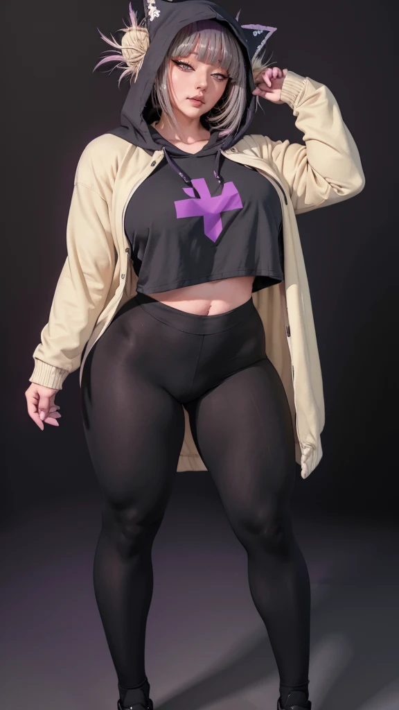 Caucasian punk woman in black shirt and white cotton panties and purple stripe socks, photo realistic, intricate details