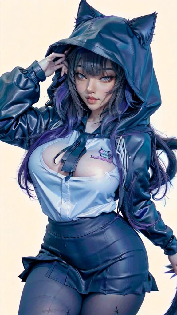 (((of the highest quality: 1.4))),(unparalleled masterpiece ever), (Ultra high definition),(Ultra-realistic 8K CG), offcial art、 (((adult body, accentuated super huge enormously gigantic tits, cleavage showing))), (((1girl in))), ((( very long hair in pigtails ))), Punk girl with a perfect body, school girl uniform school girl skirt and backpack with lots of straps buckles and zippers,Beautiful and well-groomed face,Fancy makeup,Detailed punk fashion,school girl uniform and school girl skirt, (Image from head to thigh),((Platinum purple hair )), Harajuku-inspired hooded jacket, Simon Bisley's urban savage style,Detailed street background of school classroom,Clean abs, Complex graphics, dark pink with white stars and gray and white stripeany poisonous tattoos )), piercings,