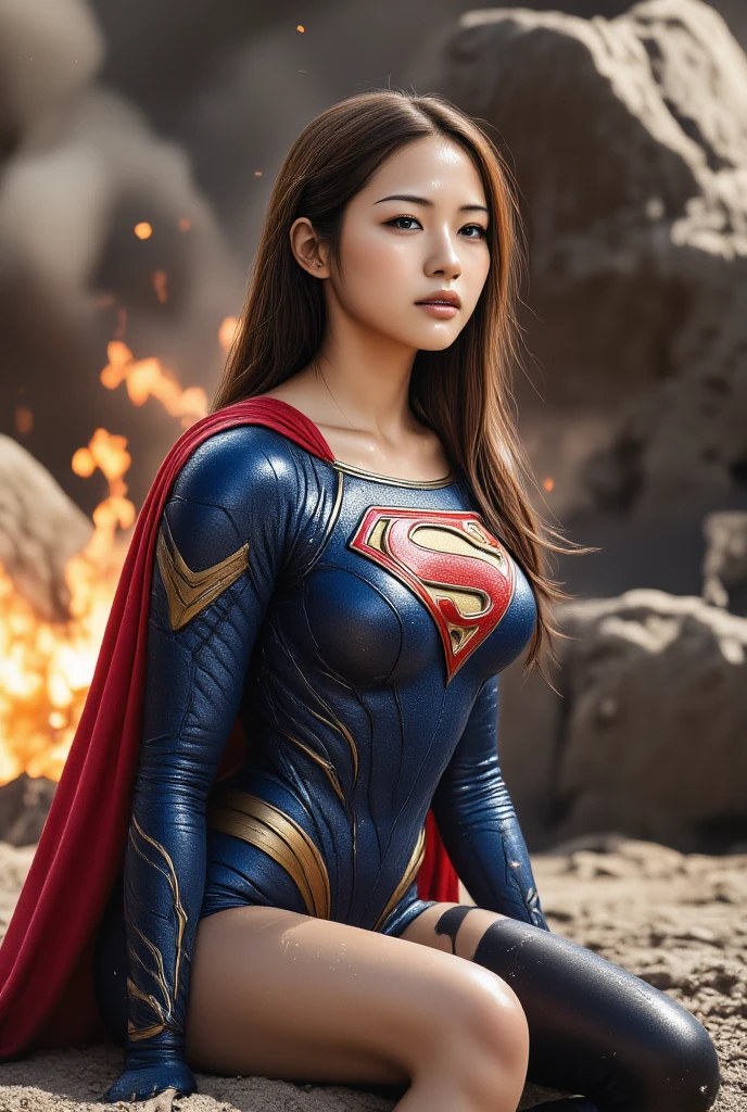 Supergirl, Above the city,Raised sexy, Detailed artistic photography, beautiful detailed face, dream-like, glowing, The light from the back window is backlighted, carismatic, Glow, shadowing, oil on the canvas, Brush Strokes, The soft, hyper HD, 8K, Unreal Engine5, Super sharp focus, Art germ, loish, sfv, An intricate masterpiece of art, Threatening, Matte paint movie poster, the golden ratio, Trends in CG, iintricate, epic, The is very detailed, A vibrant, Movie character rendering, High quality model