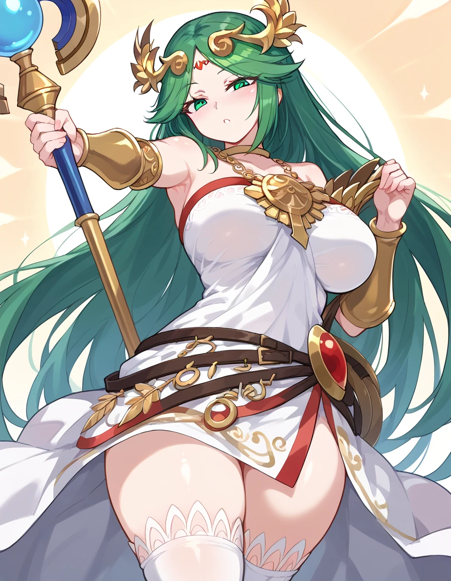 anime girl with green hair and gold armor holding a sword, lady palutena, palutena, palutena smash, portrait knights of zodiac girl, knights of zodiac girl, anime goddess, scales covering her chest, lamia, alluring elf princess knight, fus rei, scales on her chest, from legend of zelda, zerochan art, zelda