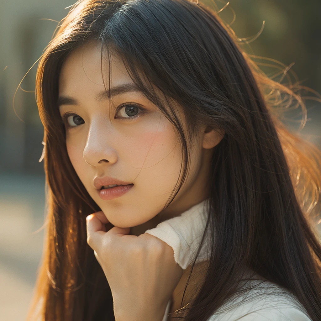 A hyper-realistic image of a single Japanese woman in her early 20s, captured with the nostalgic warmth and subtle graininess of a film camera. Her skin has a warm beige tone with a natural, slightly rough texture that includes visible pores, fine lines, and subtle imperfections such as small blemishes, adding to the authenticity of her appearance. The soft, diffused natural light enhances the film-like quality, casting gentle shadows that create a timeless, organic feel. Her straight, glossy black hair frames her face in a natural, slightly tousled manner, and her deep brown eyes reflect the ambient light, adding depth and emotion. The film camera effect introduces a slight grain and a softer focus, giving the image a warm, nostalgic atmosphere while maintaining the realistic texture of her skin. She is dressed simply, in a way that complements her natural beauty, with the overall composition designed to evoke a sense of genuine, understated elegance. The use of natural light, combined with the deliberately rougher texture of her skin and the film-like qualities, ensures that this image captures the imperfections that make her beauty truly lifelike, focusing solely on this one individual.She is wearing an extreme bunny girl costume.