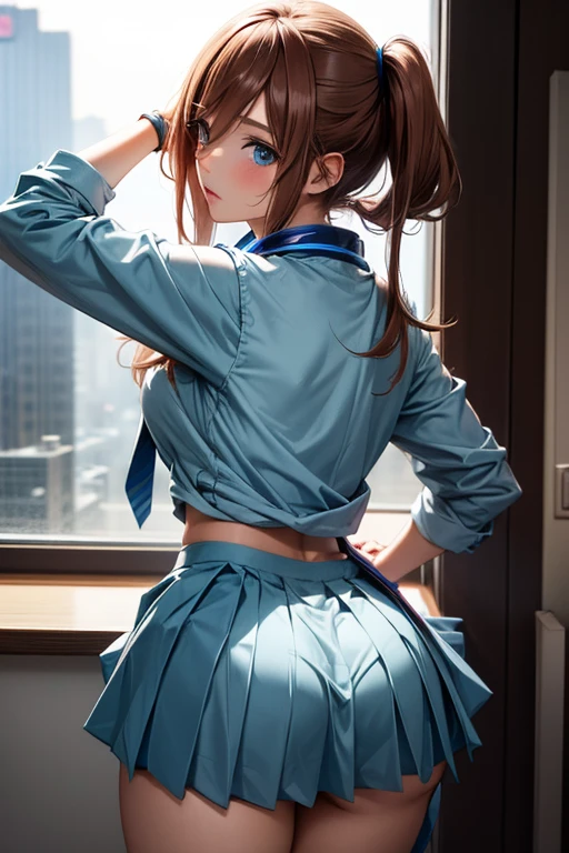 (masterpiece, highest quality, High resolution, 超High resolution, Perfect Pixel, Depth of written boundary, 4K, RTTX 10.0, High resolution))), (One woman:1.3), Beautiful Anime Women, Beautiful art style, Anime characters, (, ((Detailed face:1.2)), ((Smooth texture:0.75, Realistic texture:0.5, Anime CG Style)), (Maximum resolution: 1.2), Cinema Lighting, ((highest quality)), ((masterpiece)), (High resolution), 8K, Best Shadow, The best natural light, Cinematic, (Adult woman climbing the stairs), (brown hair,)、Looking back, bashful、ponytail, (blazer, Brown cardigan, White shirt, Checkered Skirt))、(Navy blue socks)、((Rear view))、Angle from the bottom of the back、Manga panel layout、Cartoon style、Manga Design、Station stairs、City stairs, (Skirt flipped up by strong wind:1.3), (A perfect skirt of uniform length:1.4), Pink side-tie satin panties, Slender body,Beautiful thighs, (Embarrassed look:1.1)