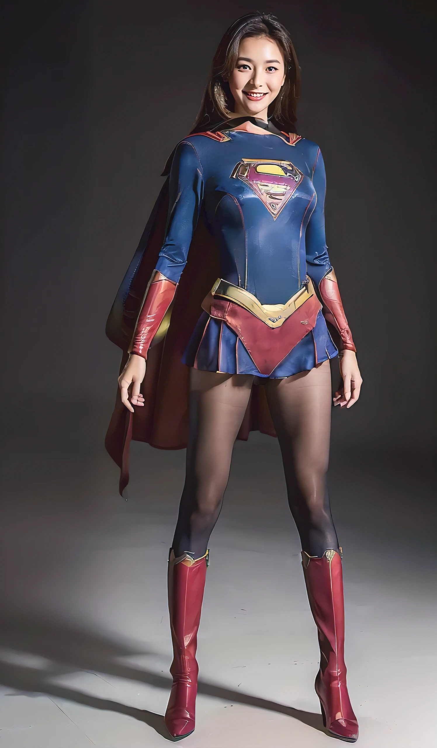 background 、((( Depicting beautiful legs in black tights .)))、((( Legally express the beauty of your smile )))、(((( Make the most of your own original image )))、((( Supergirl Costume )))、(((ボディにフィットした Supergirl Costume )))、(((Beautiful Hair)))、(((SMILE AND WINK )))、(((Please wear black tights....、Wear red boots)))、(( best quality、8k))、(( best quality、8k、masterpiece:1.3))、(((Save the background )))、 Strong concentration:1.2、 Beautiful woman with perfect figure sitting on tatami mat in traditional Japanese room :1.4、 slim abs :1.2、 wet body:1.5、 high-resolution face and skin texture 、8k