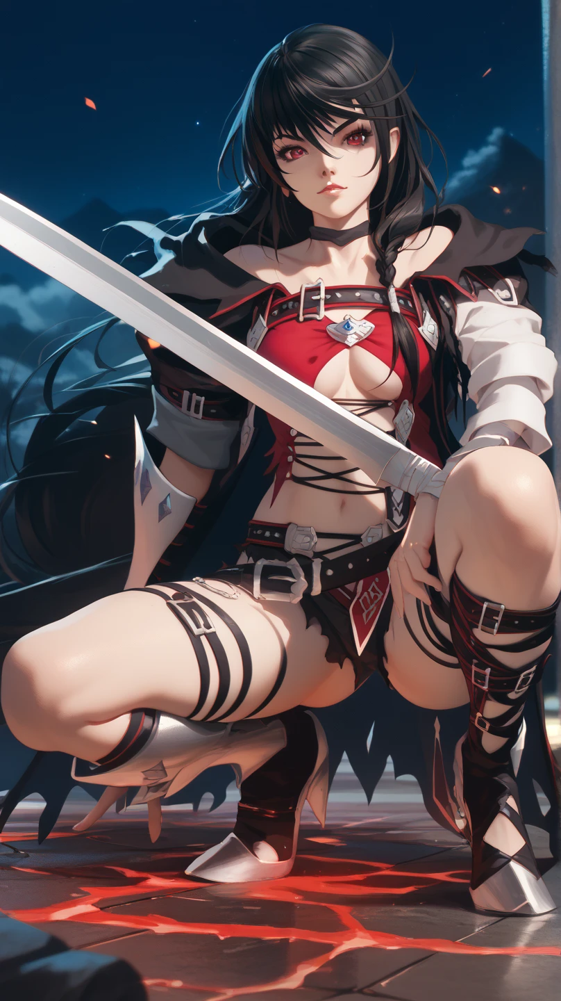 Ryuko matoi from kill la kill naked wirh skimpy revealing cloth pieces and red sharp straps, big boobs, pussy, tits, hentai action pose, riding a huge dick, moaning, wet