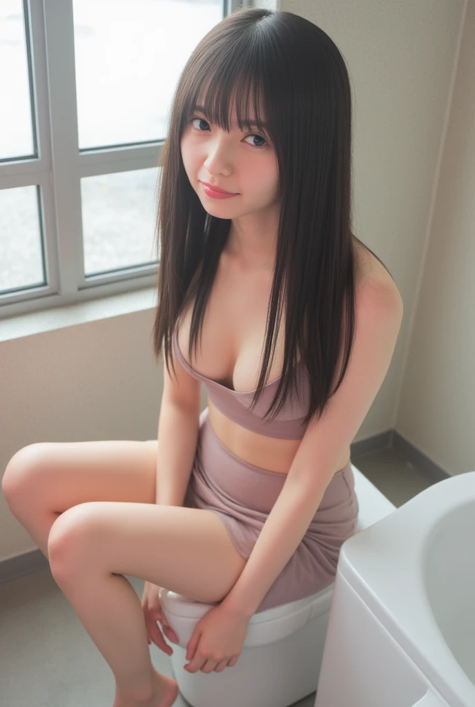 adorable, 1girl, 10 yo. baby face, shy, full body portrait, (face details: 1), (eye details: 1), ((medium breasts)), cleavage. Scrunchie hair. wearing tanktop, short skirt, (large breasts)... Cute posed, bath. Plump legs.. Smile, happy pose, proportional body. Ultra High Res.photorealistic:.1.4, UHD
