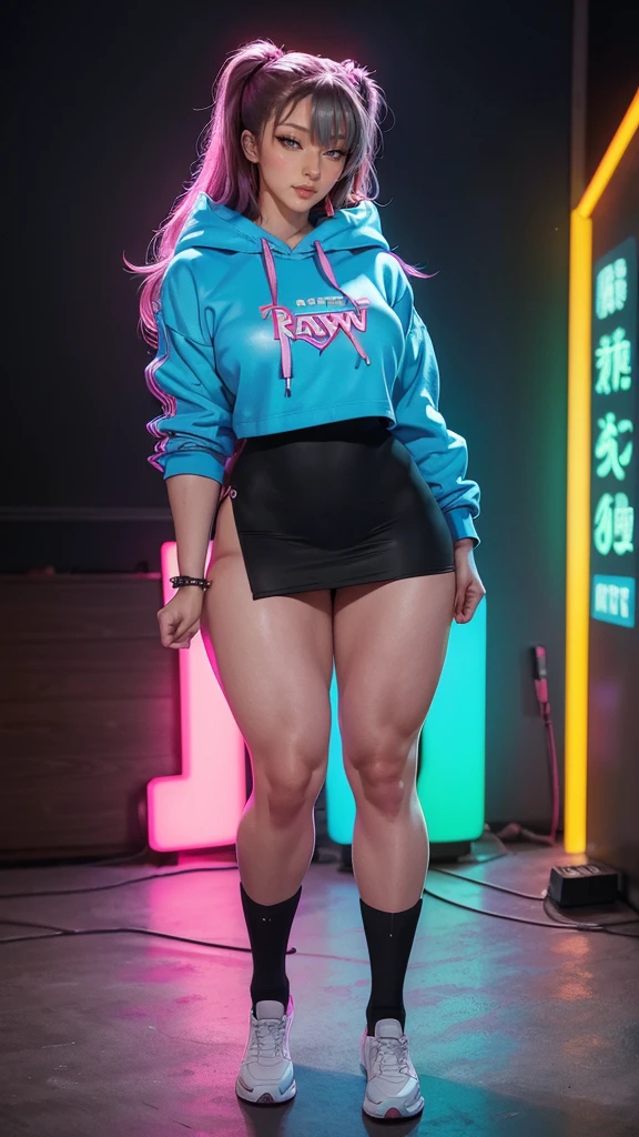 (best quality), masterpiece, Extremely detailed CG8K illustration, High Color, Extremely High Color saturation, All colors are deepened, , graffiti art, Central Composition, Extremely detailed lighting, Graffiti Wall, Walls painted bright colors, 1 girl graffiti 1 girl looking at the wall, Very detailed face and eyes, Medium Length Hair, Sportswear, Colorful Clouds
