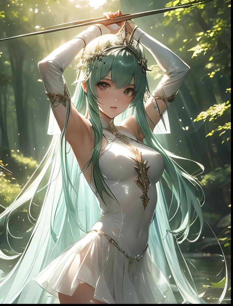 The elf stands and looks at the camera, A girl stands at a fair, green eyes and white hair, The wind lifts the skirt, You can see the underpants, blue skies, Beautiful clear blue sky, green hairpins in the hair, skinny waist, Slender figure, Appearance of the model, confusion, sexuality, nahida, pixie, elf ears, Beautiful ears, green colored eyes, People's casual clothes, black clothing, pantyhouse, black tights, little chest, You can see the, Upskirt, black clothing, White underpants, Elf Girl, Sweet girl, attractive anime girl, beautiful anime girl, Cute beautiful anime woman, detailed digital anime art, beautiful anime girl, beautiful anime girl, Anime with small details, Best Quality, Masterpiece, Ultra-detailed, Beautiful, hight resolution, Original,CG 8K ультрареалистичный, perfect artwork, beatiful face, Face Clean, Skin, hyper realistic, Ultra Detailed, A detailed eye, dramatic lighting, (Realistic) Realistic, Full HD, Best Quality, Best Quality, Beautiful lighting, (8k wallpaper of extremely detailed CG unit), High Details, sharp-focus, The art of dramatic and photorealistic painting, beautiful smile, Nude, dressless,