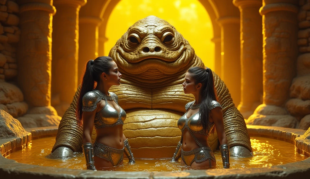 there is a woman naked standing next to a statue of a dragon, hot reptile humanoid woman, realistic fantasy illustration, hyperrealistic fantasy art, realistic fantasy render, broken armour, brokemarmor, realistic vagina, realistic fantasy artwork, deviantart artstation cgscosiety, rossdraws and boris vallejo, bikini-armor, beautiful digital artwork, fantasy woman,hairy vagina dripping water.