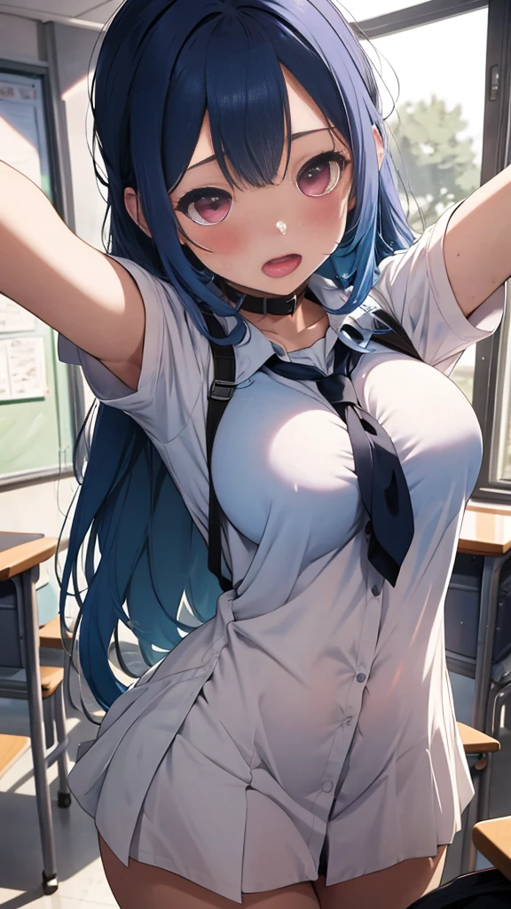 (Very detailed CG Unity 8K 壁紙),(masterpiece), (Highest quality), (Very detailed), (Best illustrations),(Best Shadow)、1girl armpits arms_up bed_sheet black_hair blue_eyes blush breasts breath censored cum cum_w_pussy embarrassed from_above futon grow half-closed_eyes heavy_breathwg high_ponytail highres wdoors isshiki_ichika large_breasts legs long_hair lywg maketara_Omae,_hitoban_ore_phi_Omocha_na missionary mosaic_censorwg murakami_suigun navel nipples phi_panties one_side_up origwal penis pov pussy see-through sex sheet_grab skirt sportswear spread_legs sweat tatami tears tennis_uniform thighs torso_grab vagwal