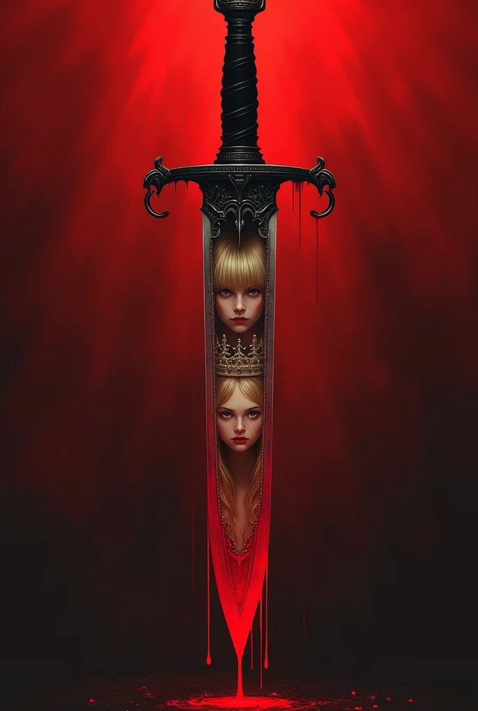 A half body, portrait of 3 girls German children long platinum blonde hair of 12 years, red leather jackets, holding in their hands a cross, background of chains, chain, more chains, many chains, , red, red fire, many background flames.