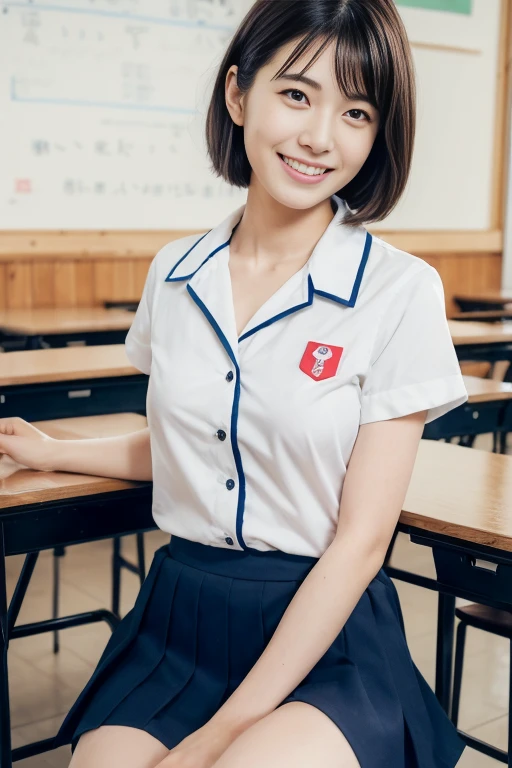 Sakura Ayane、((Highest品質, 8k, Masterpiece :1.3)), 1 person, slender stomach :1.3, ( 50-year-old woman ) (( Small and soft )) ( emphasizes fullness by wearing clothes:1.3), very detailed face, beautiful eyes, Highest品質, focus on face , Soft light, ultra high definition, ( realistic:1.4), RAW photos, 1 Japan, Alone, cute, ( 小さなsmile :0.5), ( brown eyes , Light in your eyes), beautiful facial details , (),( High resolution skin textures), ( short bob hair ), break, classroomで,Navy Uniform, Highest, skirt ,Lens: 135mm f1.8, (Highest品質),( RAW photos ), (masterpiece:1.1), ( Beautiful Japanese Girls ), cute顔, ( chiseled face :0.7), ( Hitsuri Freckles :0.6), (beautiful thighs), pixie cut, (smile),(Sparkling Eyes)、 Please draw the facial expression carefully , So that your is visible , Nipples are pointed , skirt から白色のパンティが見える , , uniforms , , , with transparent big breasted , Alone, , , open leg , ,, , I need my whole body , , , 1 girl, , (( Smile ))、 lace white panties that open your legs a lot are in full view、Modern Office、desk、((標準寸の skirt 丈))、 sit back and open your legs,(( top quality , 8k, Masterpiece: 1.3)), sharp concentration: 1.2, cute女性: 1.4, high-definition face and skin texture, detailed eyes, Double eyelid brown haired , cute young Japanese woman , beautiful pop singer holding a guitar, dark blue high school girl style uniform , holding a guitar , Beautiful to the eye 、 with a composition , ,(( shortcut))、 squats and opens legs、classroom、School、popular schoolgirl 、((I'm happy that my students can see my panties))、((紺色のタイト skirt ))、sit at the pulpit、 popular English bilingual