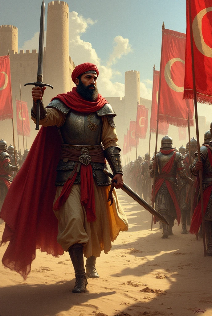 The illustration style is semi-realistic, with strong outlines and detailed shading, resembling a historical or graphic novel artwork.
Prompt:
He served his people with great devotion, and during that time, Sabir’s reign became widely renowned.
