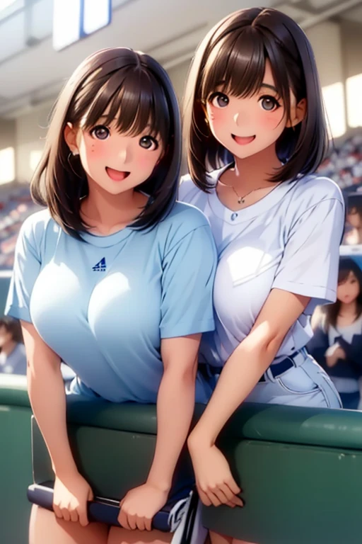 Two beautiful women、18year old 、FULL BODYSHOT、perspiring、NSFW、nudde、cheering、AEX