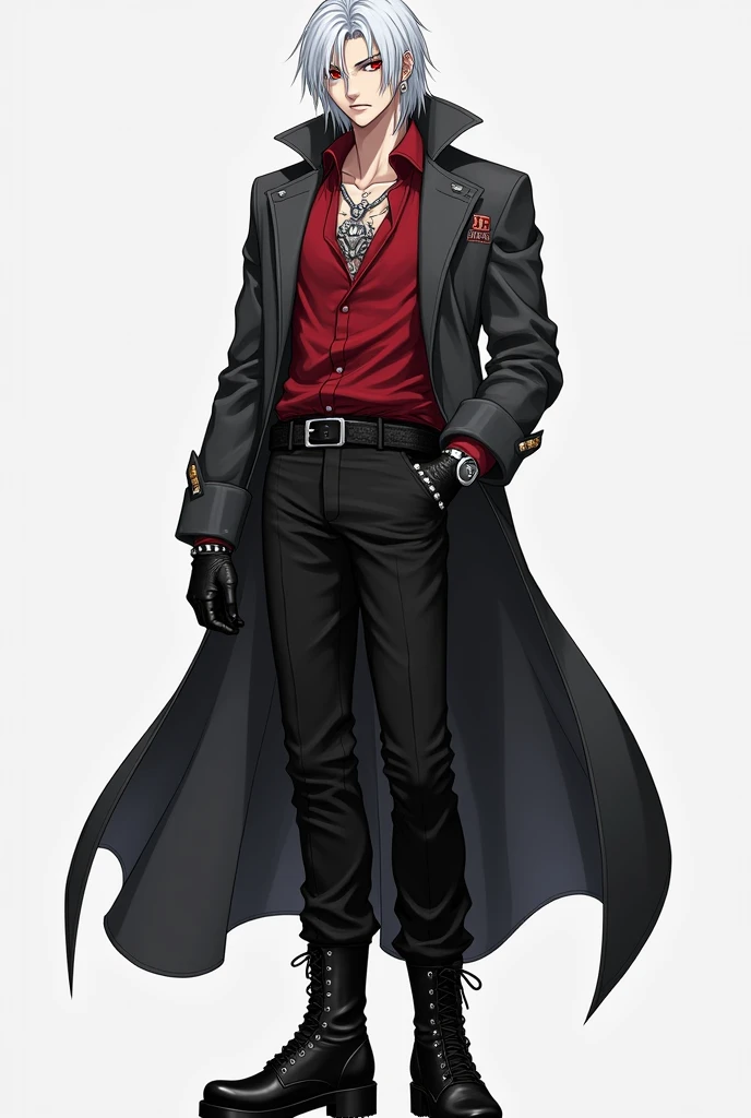 hezi, jojo style, manga, hand drawn style, 1boy, male focus, kujo jotaro, hat, solo, school uniform, chain, gakuran, black hair, belt, full body, multiple belts, white background, black pants, standing, simple background, black footwear, pants, shirt, stud earrings, shoes, long coat, jewelry, clenched hands, earrings, frown, grey shirt, arms at sides, closed mouth, official style, shoulder armor, open clothes, black headwear, coat, long sleeves, armor, looking at viewer, shoulder pads, jacket, parody, muscular, sanpaku, pauldrons, black jacket, black coat, high collar