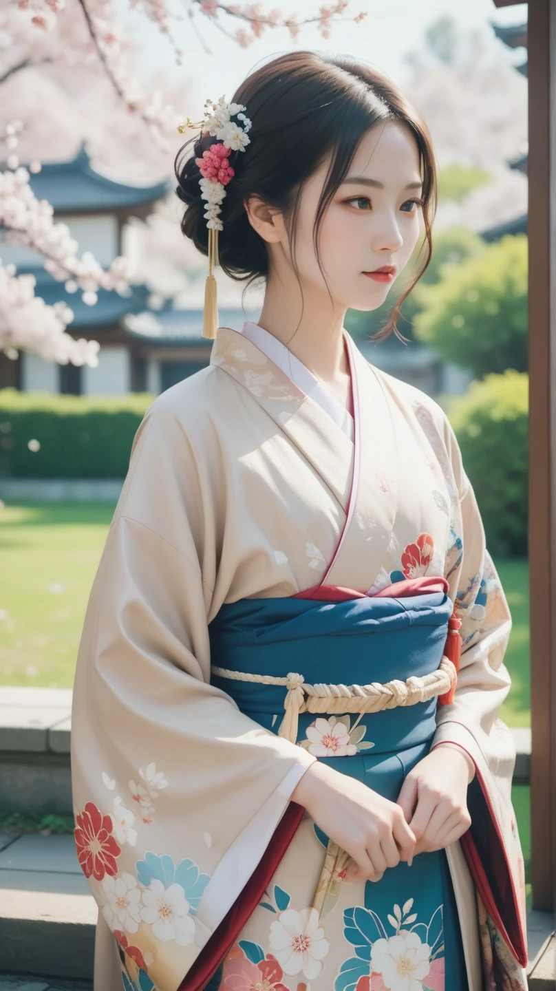 (Masterpiece,  best quality :1.2),  1 GIRL, Alone,  little chest,  coming-of-age ceremony pictures,  kimono, Long-sleeved kimono, Clear posture, Healthy Photos