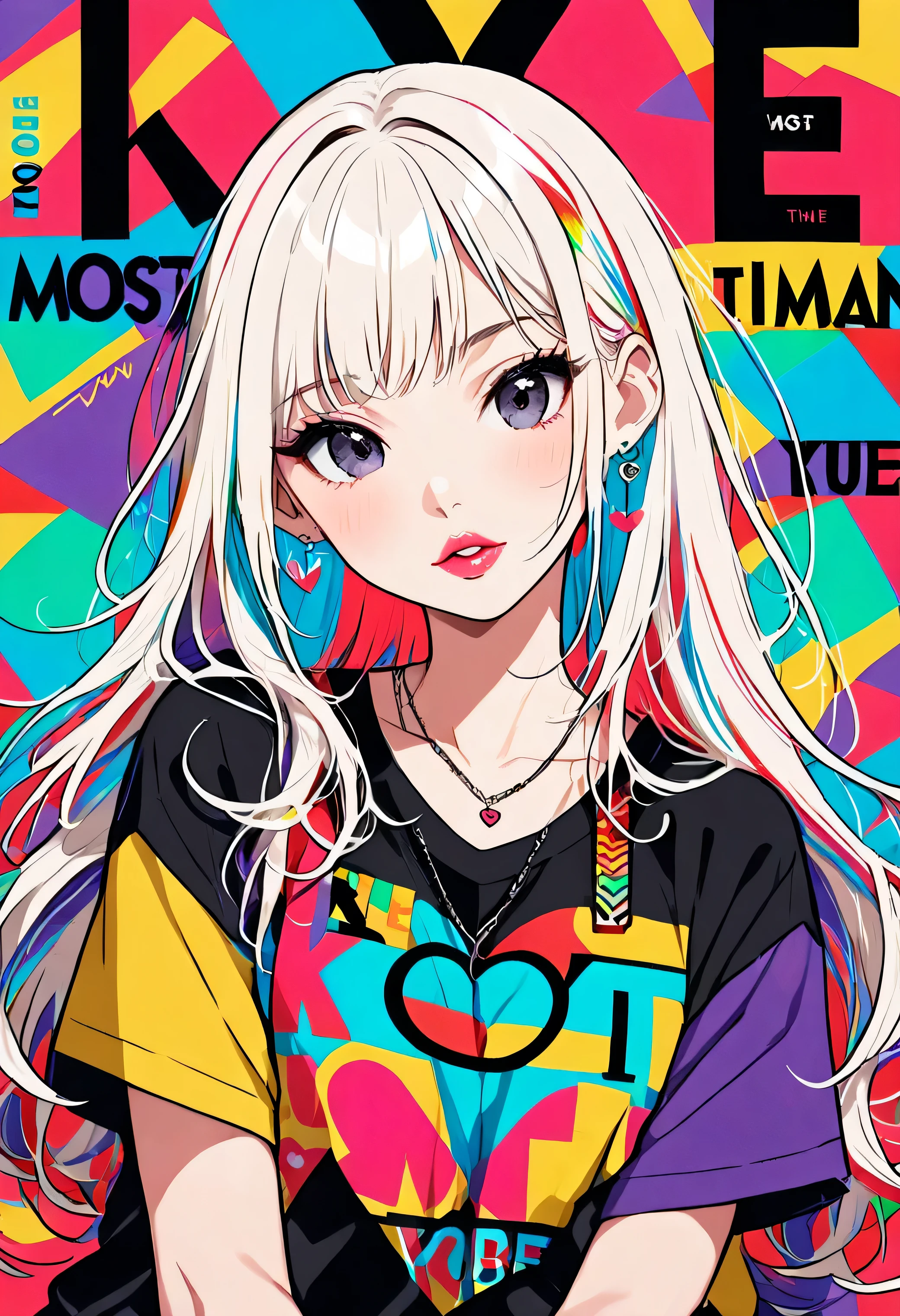 Ultra-realistic Yayoi Kusama colorful style, Simple lines acronym abstract art,(((The most beautiful woman of all time))), (((Lips in love))), Colorful hearts, stylish design, Dark Eyes, (((The background is Kobe))), (((Cute Protozoan)))